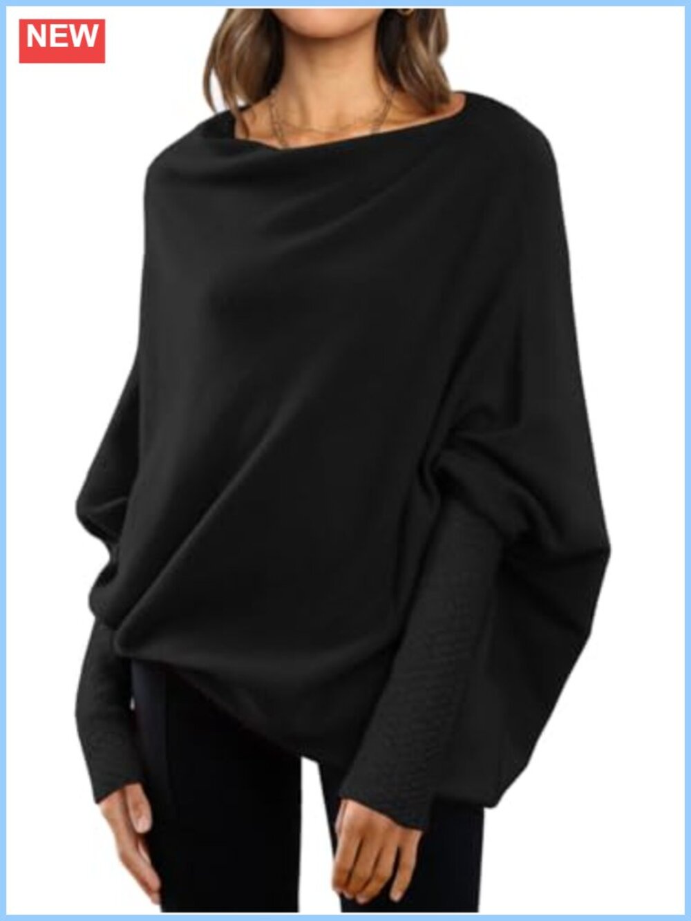 Batwing Oversized Sweater Asymmetrical Cowl Neck Tunic Pullover